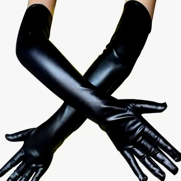 Gorgeous Classy Sexy Sophisticated Black Faux Leather Opera Gloves - Picture 1 of 1